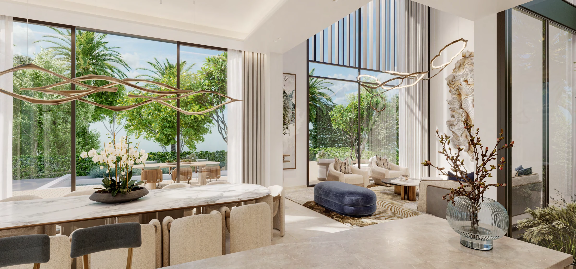 Double-height villa living room